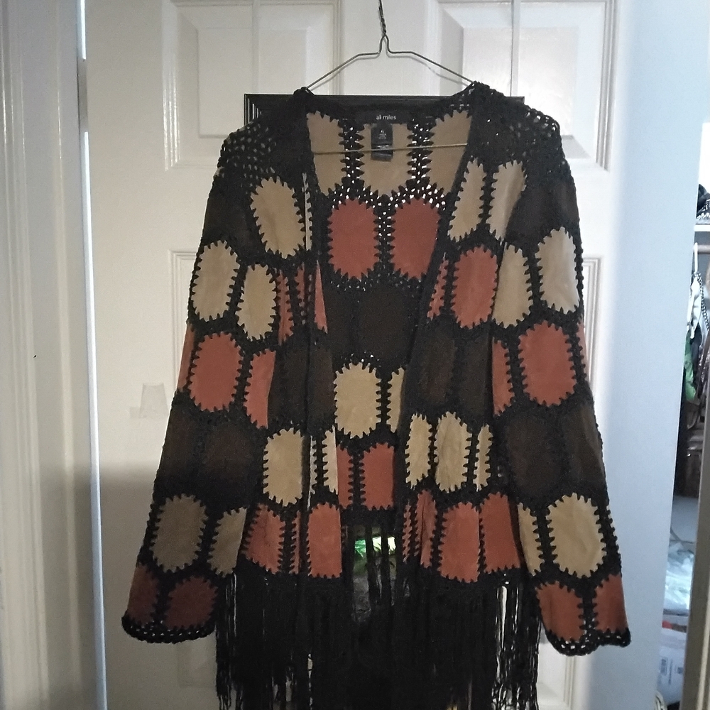 Ali Miles Black and Brown Patchwork Cardigan